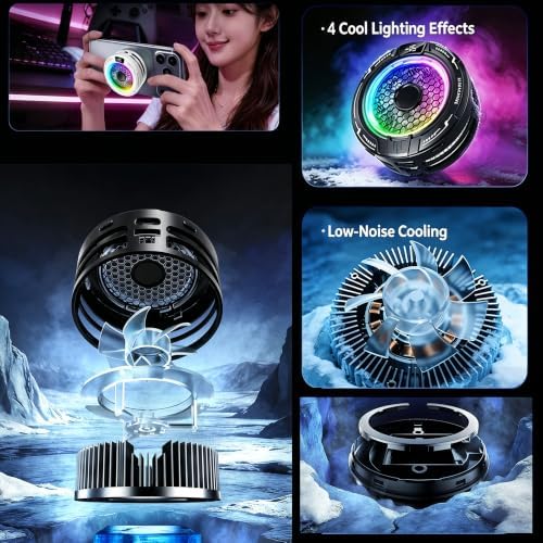 Magnetic Phone Cooler, Low Noise USB Cooling Fan with Smart Temp Control, RGB Light, Magnetic Ring & Clip Compatible, Cellphone Radiator for iPhone Magnetic Series/Android/Tablet/iPad - Image 5