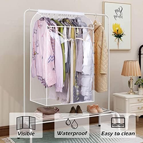 KEETDY 43" Hanging Garment Bags for Closet Storage Large Clear Window Hanging Clothes Storage Garment Rack Cover Coat Protector for Suit, Wardrobe, Bottom Enclosed - Image 2