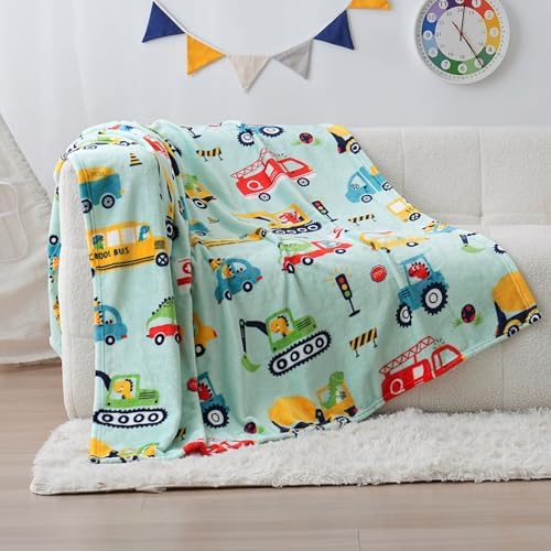 SOCHOW Cute Car Truck Fleece Throw Blanket for Boys, Mint 50 x 60 Inches - Image 2