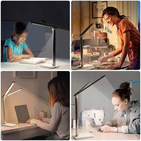 LAOPAO LED Desk Lamp, Dual Head Desk Light, 5 Levels Dimmable & 3 Color Modes Eye-Caring Table Light with USB Charging Port, Table Lamp for Reading, Studying, Home Office,White - Image 6