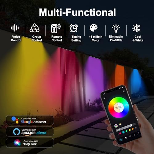 Smart Wall Washer Light Bar 20in RGBCW – Linkable Waterproof LED Light for Indoors/Outdoors with App/Voice Control, 16M Colors, Dimmable, Music Sync, 50 Scene Modes, Timer, AC120V - Image 6