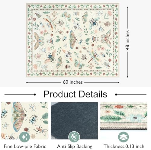 Anidaroel 48"x60" Office Chair Mat for Hardwood Floor/Tile Floor, Anti-Slip Floor Mat for Office Chairs, Low Pile Desk Rug for Offices, Beige Insect Print Office Chair Rug - Image 4