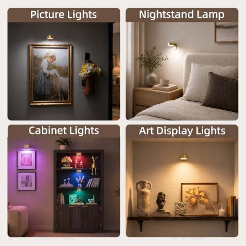 EZVALO Picture Lights for Wall, 2000mAh Rechargeable Battery Magnetic Poster Lights with 3 Color Temps & 12 RGB, Remote Dimmable Timer Painting Light, Wall Decor Light for Art Display, Frame (6 Pack) - Image 5