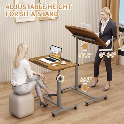 Laptop Table Mobile Adjustable Height Portable Desk Notebook Swivel PC Computer Rolling Desk with Wheels, Laptop Stand for Couch Bedside Hospital Bed Table - Image 4