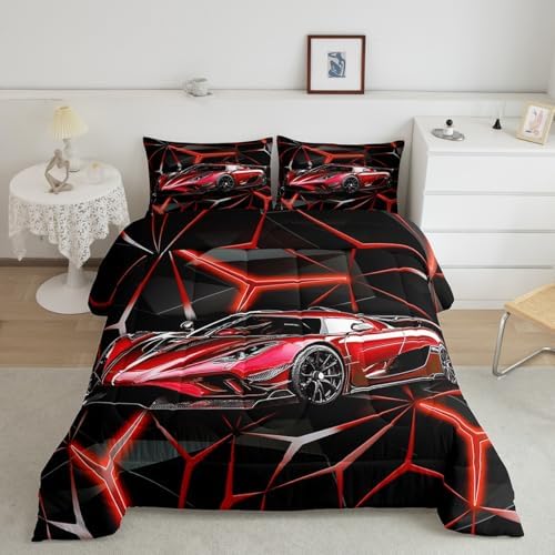 Feelyou Red Race Car Bedding Set Toddler Size for Kids Boys Extreme Sport Theme Comforter Set Teens Toddler Fast and Furious Duvet Set Cool Modern Quilt Set 2Pcs by Feelyou