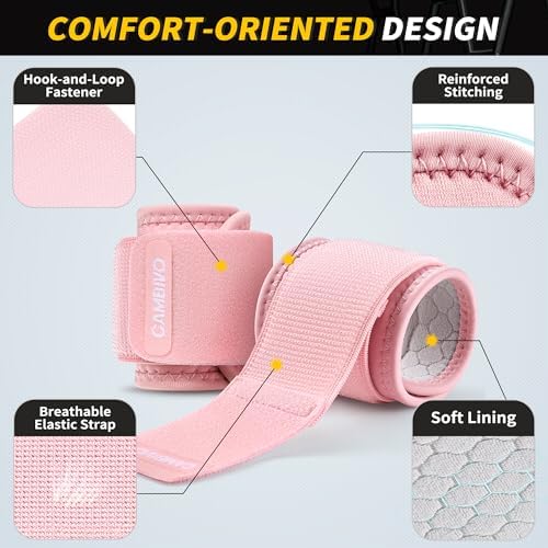CAMBIVO 2 Pack Wrist Brace for Carpal Tunnel with wraps, Pink | Wrist Support, Adjustable Wrist Wraps for Weightlifting, Tendonitis, Pain Relief, Sleeping, Night, Gym, Neoprene, Both Hands - Image 4