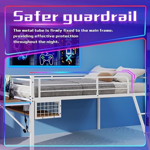 Bellemave Full Loft Bed with Desk, Gaming mid loft Bed with Desk, LED for Adults, Teens, Kids, White - Image 7