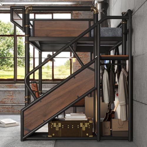 Bellemave Full Metal Loft Bed with Stairs and Desk for Kids,Adults,Black - Image 6