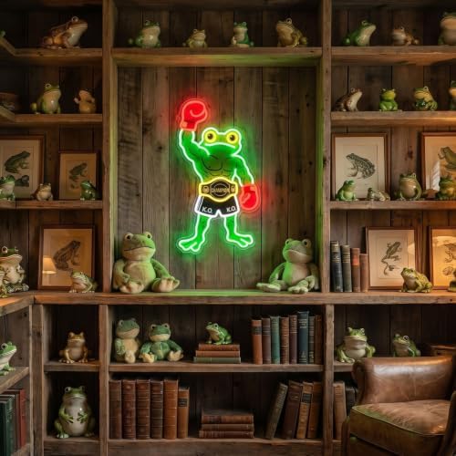 HAJAE Frog Neon Sign, Dimmable Boxing Frog Champion LED Light Wall Decor - Funny Muscular Frog Gifts for Men Boys Kids, Wrestling Birthday Party Decorations, Gym Man Cave Room Neon Light - Image 6