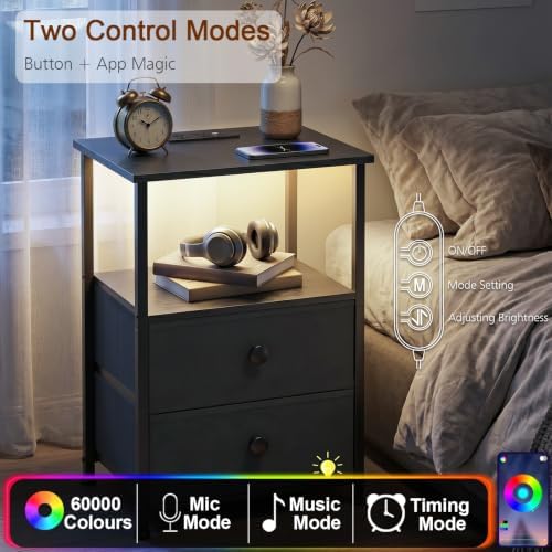 LOAKEKEL Nightstands Set of 2, LED Night Stand with Charging Station - Image 5