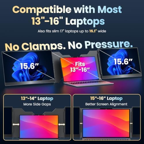 Upperizon Portable Monitor Foldable Dual Screen 15.6 inch FHD 90% sRGB 60Hz IPS USB-C Travel Monitor for Laptop Mac Windows, DisplayLink Triple Screen Extender with Kickstand - Image 7
