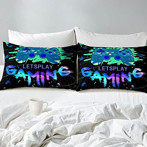 Game Comforter Set Video Gaming Bedding Sets Gamer Room Decor Full Size Colorful Black Gamepad Soft Game Bedding Set for Boys Teen 1 Comforter and 2 Pillowcases - Image 4
