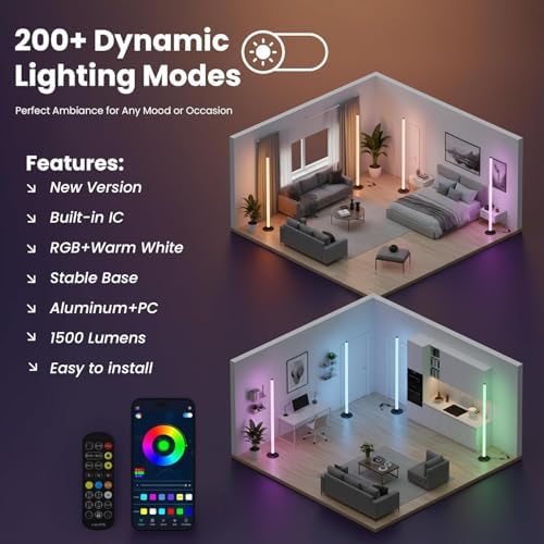 Smart Corner Floor Lamp with App & Remote Control, Music Sync LED Ambient Light,16 Million DIY Colors,1500 Lumens 80+ Scenes, Color Changing Standing Lamp for Living Room, Bedroom - Image 3