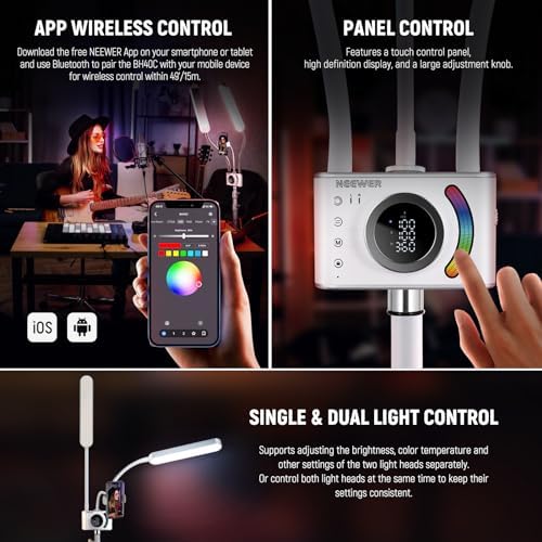 NEEWER RGB Esthetician Light Kit Upgraded with Phone APP Control/Touch Bar, Separate Control Dual Arm LED Video Light w Phone Holder/Stand/Travel Bag, 2500K-10000K 18 Scenes for Tattoo Lash, BH40C - Image 6