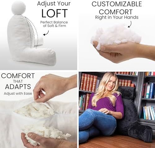 Husband Pillow Medium Reading Pillow with Arms - 23" Backrest for Sitting Up in Bed - Firm Support Bed Rest Pillow for Adults, Neck Roll, Removable Cover - TV, Reading, Lounging - Black - Image 2