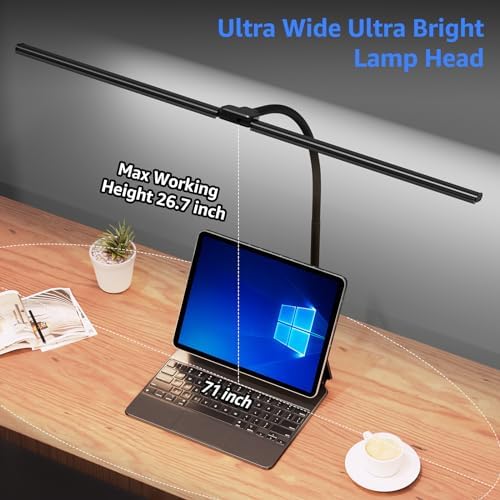 ShineTech LED Desk Lamp for Home Office, 5000K Bright Double Head Architect Task Lamps with Clamp, Dimmable Adjustable Flexible, Black - Image 3
