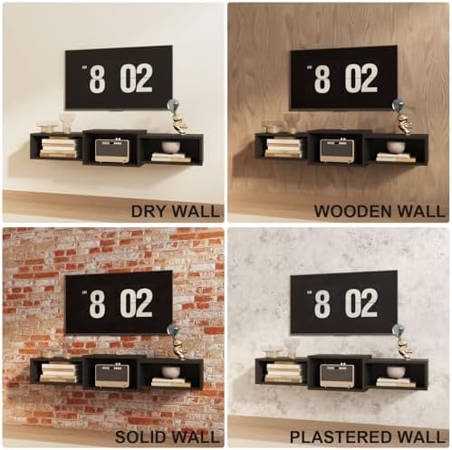 IBUYKE Floating TV Stand Wall Mounted with Power Outlet,Modern Wood Wall Mounted Media Console Shelf,Floating Entertainment Center for Under TV Storage for Living Room Bedroom Office,Black WST001B- - Image 7