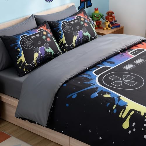 Full Comforter Set for Boys -7 Pieces Black Gamer Full Size Bedding Sets - Image 4