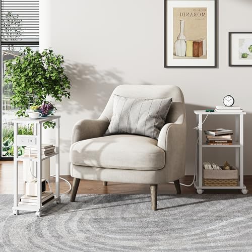 TUTOTAK Small Narrow Side Table with Charging Station, Skinny End Table - Image 7