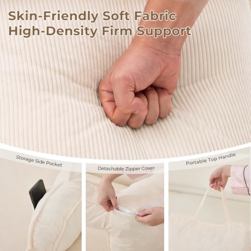 Reading Pillow for Bed with Detachable Neck Roll and Shredded Memory Foam, Back Pillow with Arms for Sitting Up, Washable Bed Rest Pillow with Side Pocket for Gaming, Sofa, Dorm - Beige - Image 6