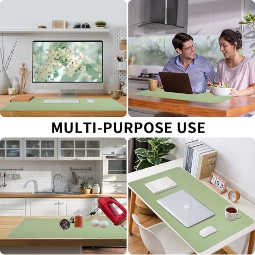 Leather Desk Mat with Stitched Edges, 27.6" x 13.8" Green Keyboard Mat - Image 5
