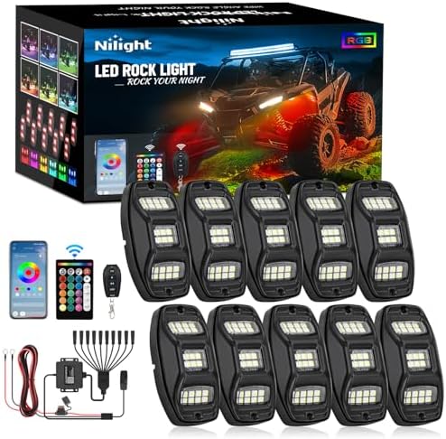 Nilight RGBW LED Rock Lights Kit 10 Pods 22 LEDs Wide Angle Lighting by Nilight