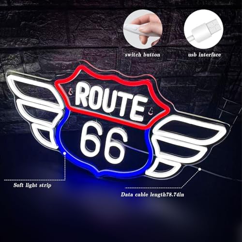 Route 66 Neon Sign Vintage Route 66 Garage Wall Decor Dimmable Us High Way Led 66 Road Sign for Man Cave Garage Neon Lights for Bedroom Party Gift - Image 4