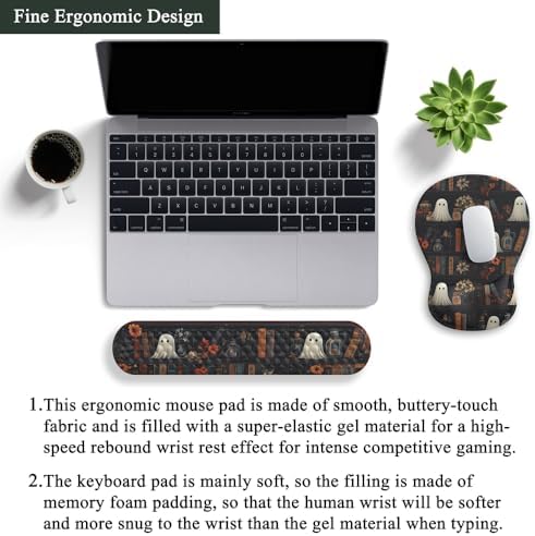 Ghost Book Mousepad with Wrist Rest Halloween Computer Keyboard Mouse Pad Black Cute, Mouse Pad with Wrist Rest for Computer Keyboard, 2 In1 Mousepad with Wrist Support Easy Typing&Relieve Wrist Pai - Image 4