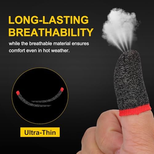PATIKIL Controller Finger Thumb Sleeve, 12 Pack Mobile Gaming Finger Sleeve Fiber Tip Gloves Anti-Sweat Breathable for Phone Game Touchscreen Devices, Black/Red - Image 3