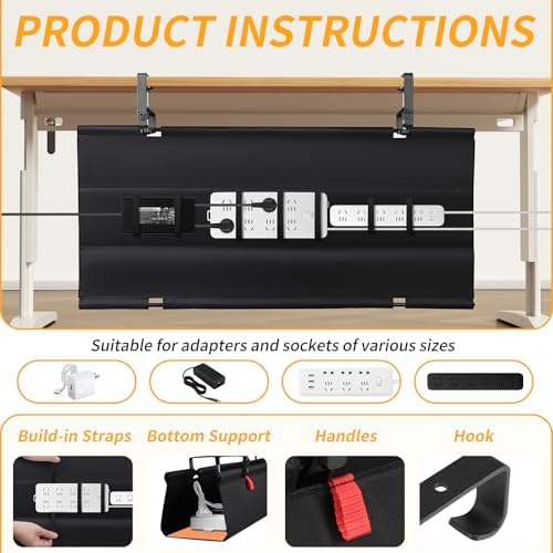 Under Desk Cable Management Tray No Drill,36Inch Cable Management,Black - Image 2