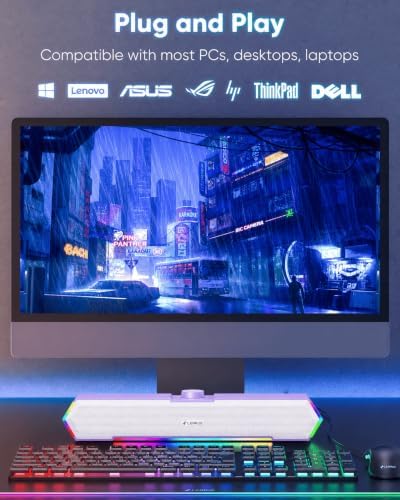 LENRUE G11 Computer Speakers for Desktop, Touch Lights PC Speakers with Surge Clear Sound, USB C/USB Powered, AUX Audio for Computer Desktop PC Laptop Desk (Purple) - Image 5