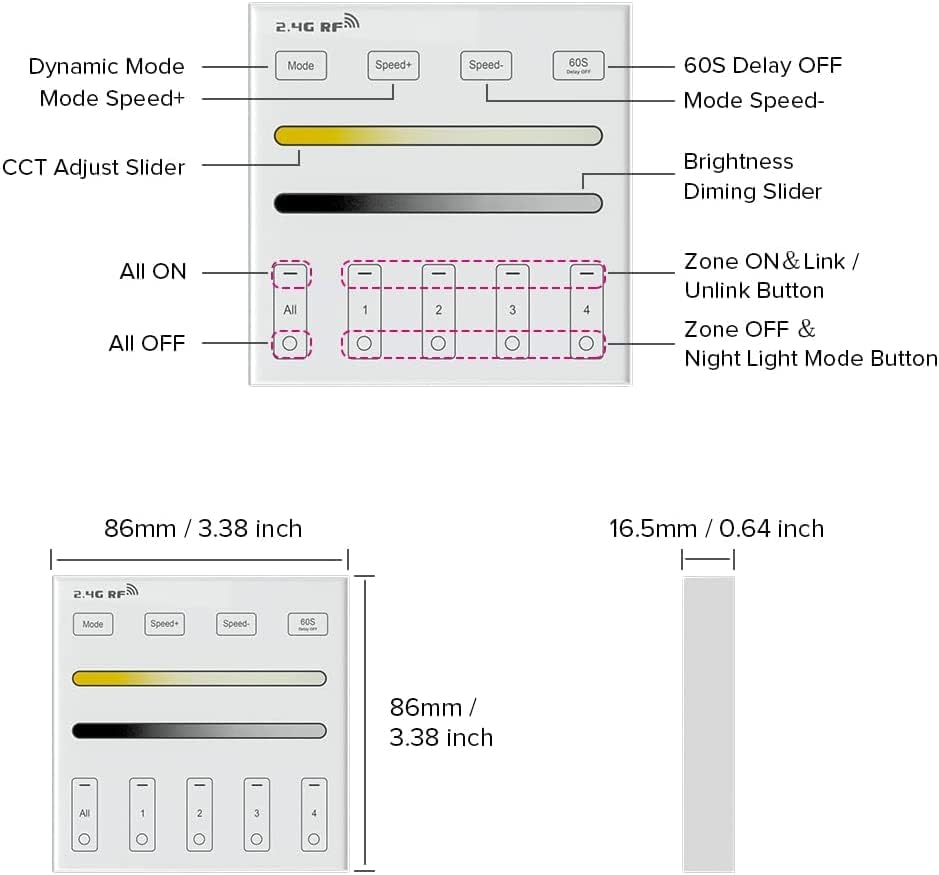 BTF-LIGHTING 2.4G RF Wireless Single Color Wall Mounted Smart Panel Remote - Image 5