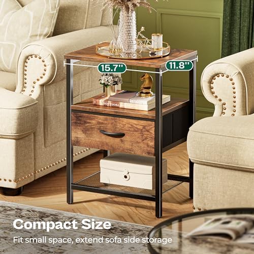 Huuger Nightstand Set of 2, Night Stand with Fabric Drawer, Mesh Shelf - Image 5