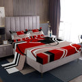 Erosebridal Modern Red Grey Black Stripes Sheet Set Geometric Bed Sheets Full Size Retro Circle Swirls Bedding Set Bedroom Decor Modern Abstract Texture Color Art Fitted Sheet by Erosebridal