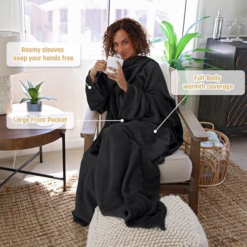 Catalonia Wearable Blanket with Sleeves for Women & Men, Fleece Wrap Throw - Image 2