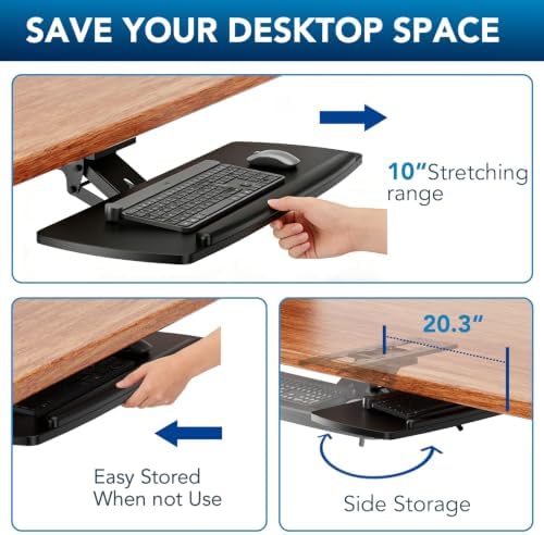 AX WABER Keyboard Tray Under Desk with Storage Drawer, Height Adjustable Keyboard Tray Slide Out 360° Swivel Tilt, Ergonomic Under Desk Mount Keyboard & Mouse Holder for Gaming Home Office, 28''x11'' - Image 5