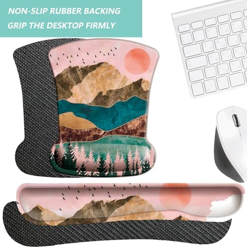 Keyboard Wrist Rest Pad Mouse Pad with Wrist Support Set of 3, Gaming Mousepad with Non-Slip Rubber Base, Ergonomic Memory Foam Mouse Cushion Support for Home Office Laptop Computer, Sunrise - Image 4