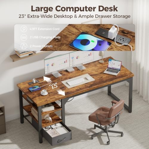 Mericonia 63" Reversible Computer Desk with Drawer, 1.2" Thick Office Desk - Image 3