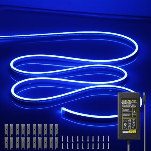 LED Neon Lights Flexible Blue 16.4FT/5M 12V DC Waterproof Flexible LED NEON Light for Indoors Outdoors Decorm [Power Adapter Included] by OWOFYDRForprofessional