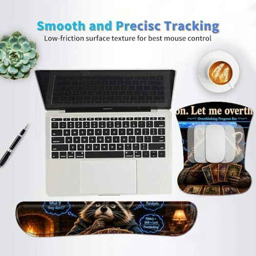 3-in-1 Ergonomic Memory Foam Keyboard Wrist Rest Pad Set, Raccoon - Image 6