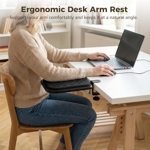 Ergonomic Arm Rest for Desk, 90° Folding Armrest Extension with Soft Memory Foam Pad, No-Drill Clamp Installation, Adjustable Elbow Support Computer Desk Extender for Home, Office - Image 3