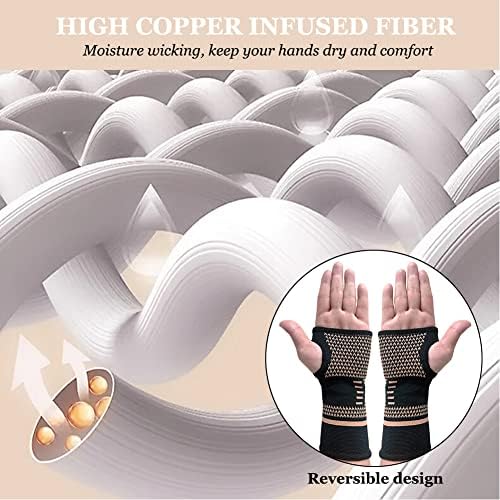 Copper Wrist Compression Sleeves(2PCS), Elastic Wrist Support Sleeve Wrist Brace for Tendonitis, Arthritis, Sprains Pain Relief, Breathable Carpal Tunnel Hand Brace for Sport, Fitness, Workout, Typing - Image 4
