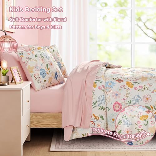 Twin Comforter Set for Girls - 5 Pieces Pastel Floral Twin Bedding Sets - Image 3