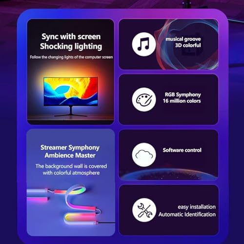 Tangxi RGB LED Strip Lights for 24" PC & Monitor, TV Backlight Behind Strip with Music Sync, Computer Light Bar Behind Screen for Desk Gaming - Image 4