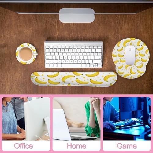Cute Banana Mouse Pad with Wrist Rest Set, 3-in-1 Wrist Support Mousepad Set, Gaming Mat Pad with Anti-Skid Base,Ergonomic Memory Foam Mouse Pad Set for Women, Office, Typing, Gaming - Image 6