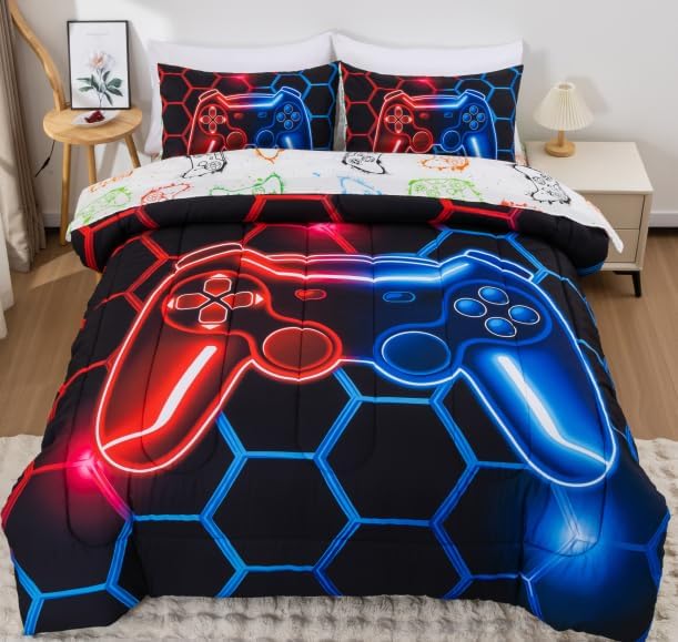 NTBED Twin Game Console Comforter Set for Boys Girls Kids 3D Gaming Lightweight Microfiber Gamer Bedding Sets Red Blue - Image 2