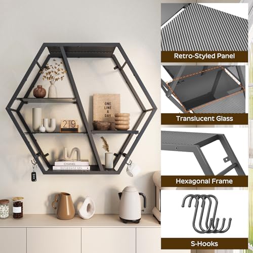 MAHANCRIS Gaming Floating Shelf with LED Lights and 4 Hooks - Image 4