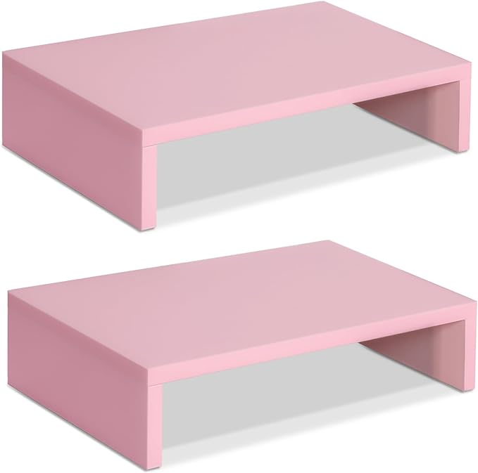 TEAMIX Pink Monitor Stand Riser - 2 PackS, Wood | Dual Stand for 2 monitors. Holds 80 lbs, Stack or Separate Adjustable Use, Fits laptop, TV, PC. For Home Office, Gaming by TEAMIX