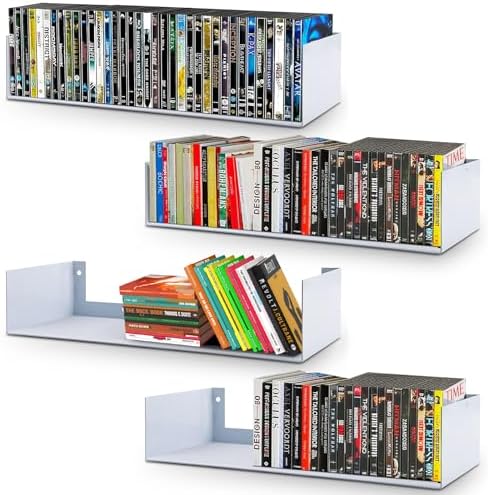 U Shape Floating Shelves Wall Mount Metal Bookshelf CD DVD Storage Display Shelves, White Set of 4 by Patioer