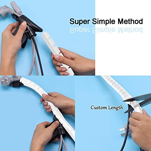 White Cable Wire Cover Cord Management Sleeve Electrical Wire Organizer Holder, VIWIEU Reusable & Expandable Desktop Spiral Tube Wire Hider with Cable Clips for TV Computer Home Entertainment - Image 3